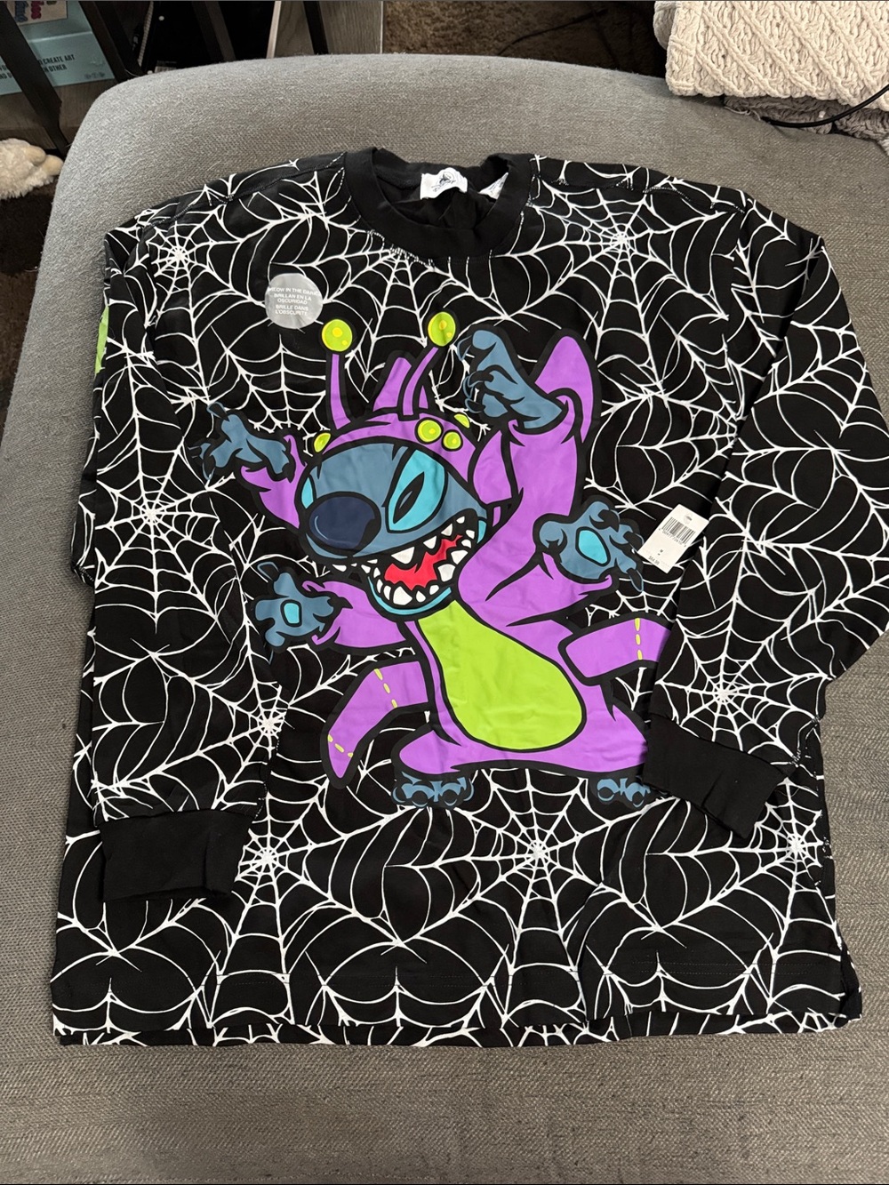 Disney Black Sweatshirt with Purple Stitch Alien and Neon Green Details